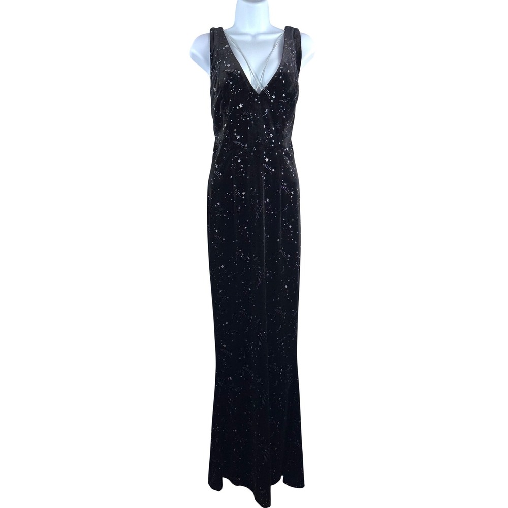 Collectif‎ Vintage Maxi Dress sz L Velvet Silver Glitter Celestial whimsigoth
